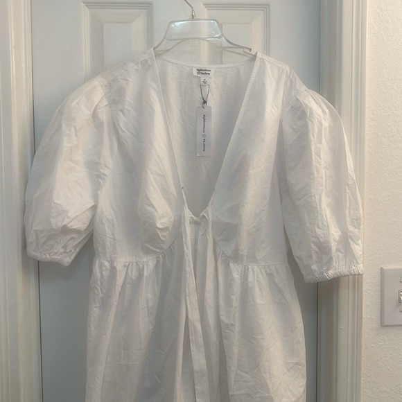 The Drop Women's White Puff-Sleeve Front-Bow Button-Down Maxi Dress - Picture 2 of 5